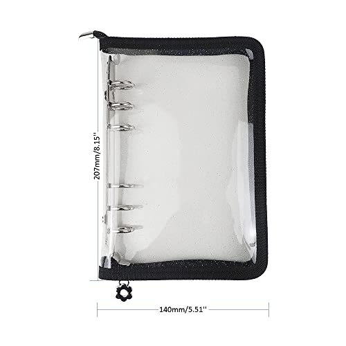 Mogoostry A6 Binder Cover Refillable 6 Ring Notebook Binder Clear Soft PVC Zipper Binders Folder for 6 Hole Filler Paper Personal File Organizer Planner(Black Zipper Closure) - Image 2