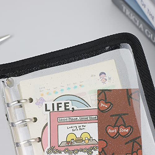 Mogoostry A6 Binder Cover Refillable 6 Ring Notebook Binder Clear Soft PVC Zipper Binders Folder for 6 Hole Filler Paper Personal File Organizer Planner(Black Zipper Closure) - Image 3
