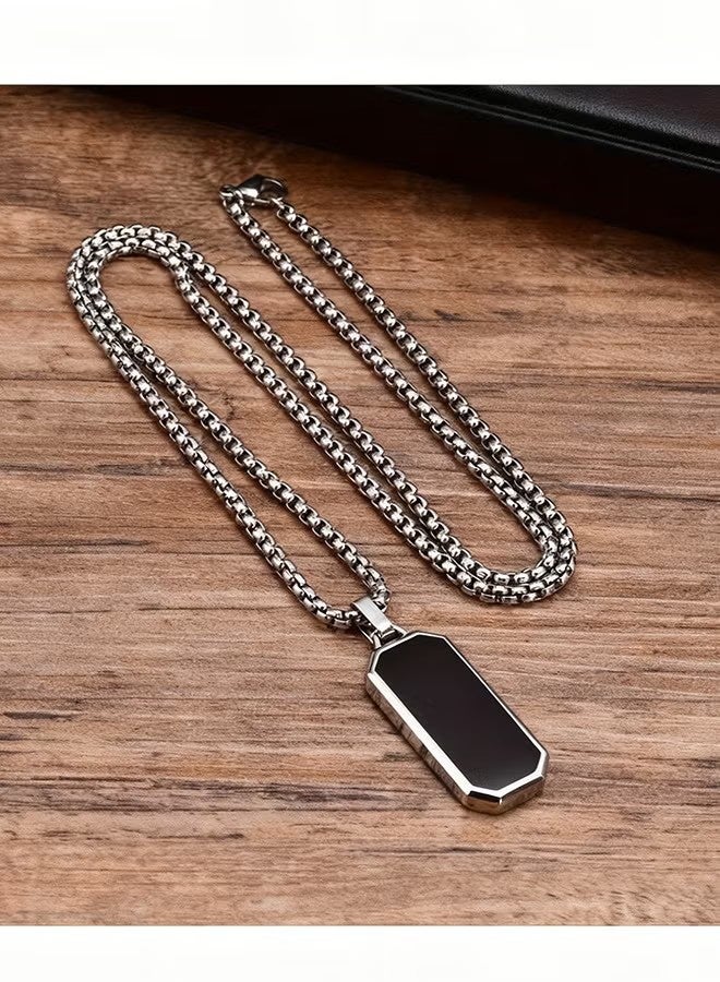 YJ Men's Stainless Steel Necklace with Minimalist Modern Pendant Durable Chain Elegant Suitable for Daily Wear Formal Occasions Ideal as Gift for Valentine's Day Birthday Anniversary Festival Accessories for Men for Guys for Adults（60cm） - Image 4