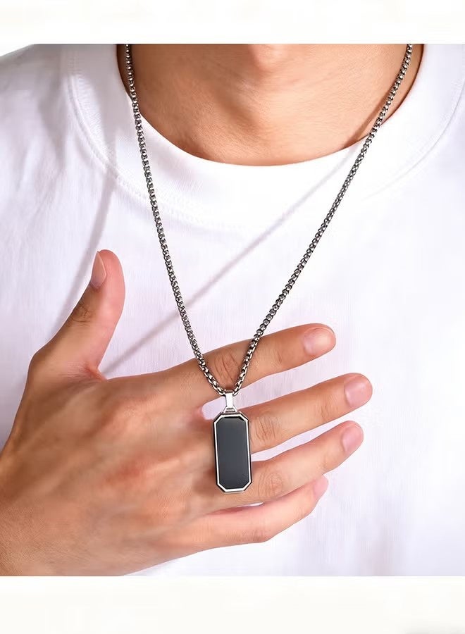 YJ Men's Stainless Steel Necklace with Minimalist Modern Pendant Durable Chain Elegant Suitable for Daily Wear Formal Occasions Ideal as Gift for Valentine's Day Birthday Anniversary Festival Accessories for Men for Guys for Adults（60cm） - Image 2