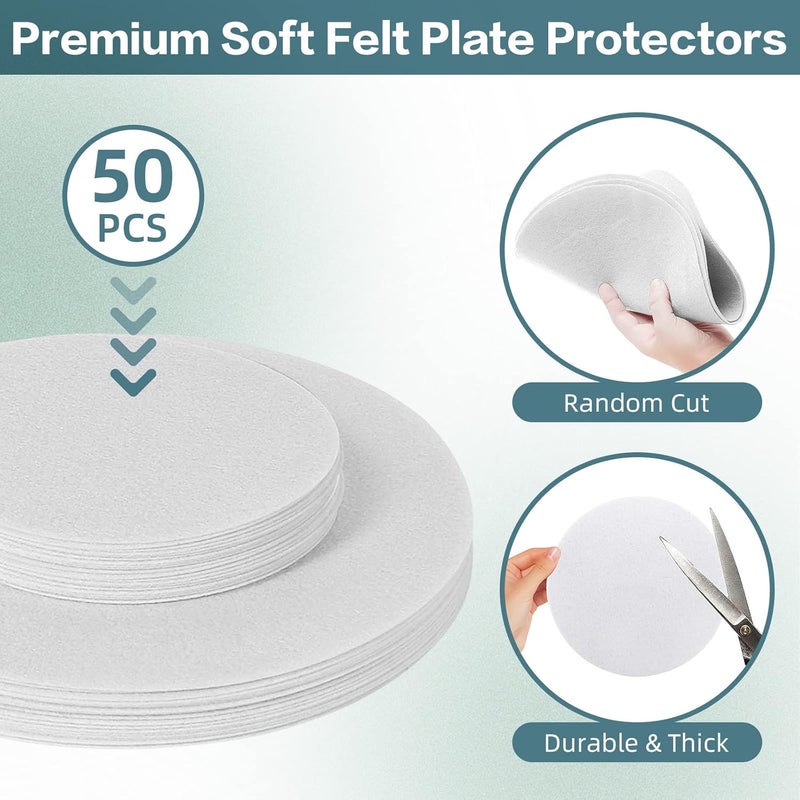 Ohiyoo 50 Pcs Plate Separators Storage 98  59  2 Different Size Soft Felt Plate Dividers Round Plate Protectors China Dish Storage Protectors Pads Dish Protectors Storage White - Image 3