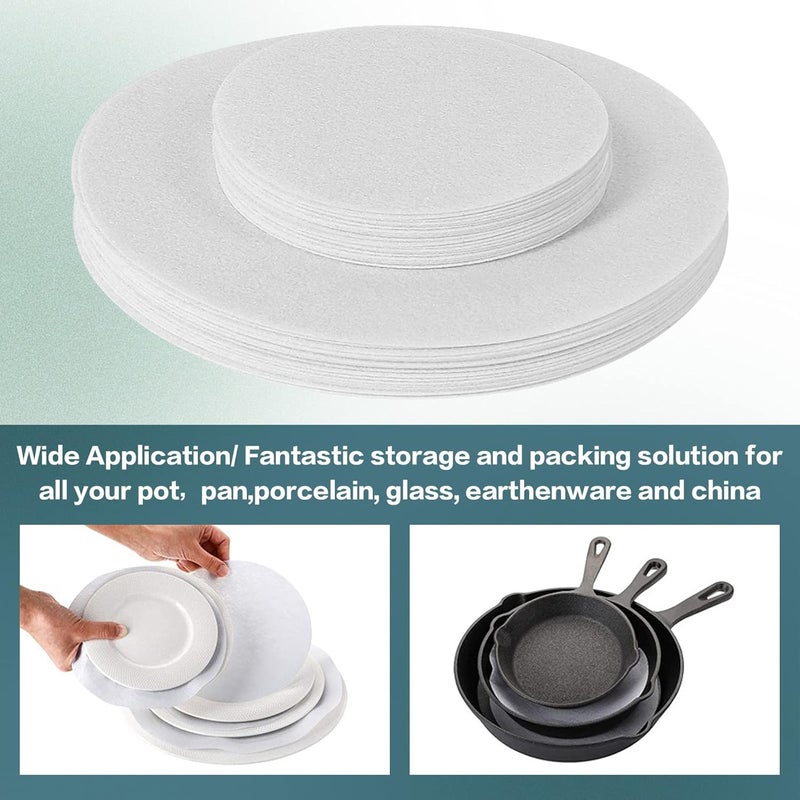 Ohiyoo 50 Pcs Plate Separators Storage 98  59  2 Different Size Soft Felt Plate Dividers Round Plate Protectors China Dish Storage Protectors Pads Dish Protectors Storage White - Image 5