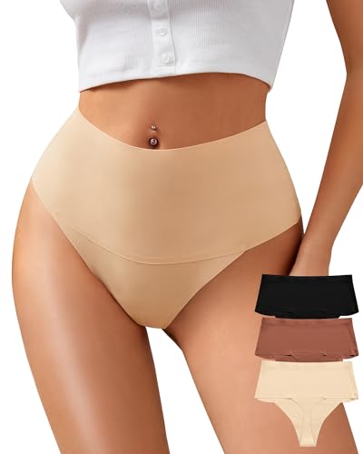 K-CHEONY Seamless Underwear Women No Show Thongs Lightweight Tummy Control Panties High Waisted High Cut Briefs 3PCS - Image 1