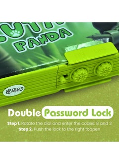WireScorts WireScorts Multifunctional Panda Lock Compass Box for Kids, Pencil Box for Boy & Girl, Magnetic & Password Lock Compass Box for Boys, Panda Theme Pencil Case Return Gifts for Kids - Green  - Image 2