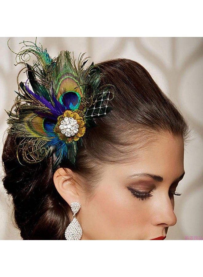 Fdesigner مشبك شعر ريش الطاووس بوهيمي - إكسسوارات شعر للمهرجانات - حلي شعر مصنوعة يدويًا - زينة شعر للنساء والفتيات - Image 1