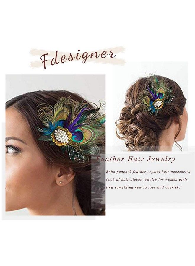Fdesigner مشبك شعر ريش الطاووس بوهيمي - إكسسوارات شعر للمهرجانات - حلي شعر مصنوعة يدويًا - زينة شعر للنساء والفتيات - Image 4