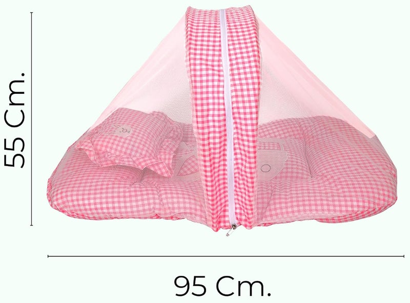 VoiDrop100% Cotton Baby Mosquito Net Bed Sleeping Bed | Toddler Beds | Sleeping Nest| Infants beddings | Cotton | Travel Bed | Mattress | Zip Closure | Neck Pillow | (Pink) - Image 2