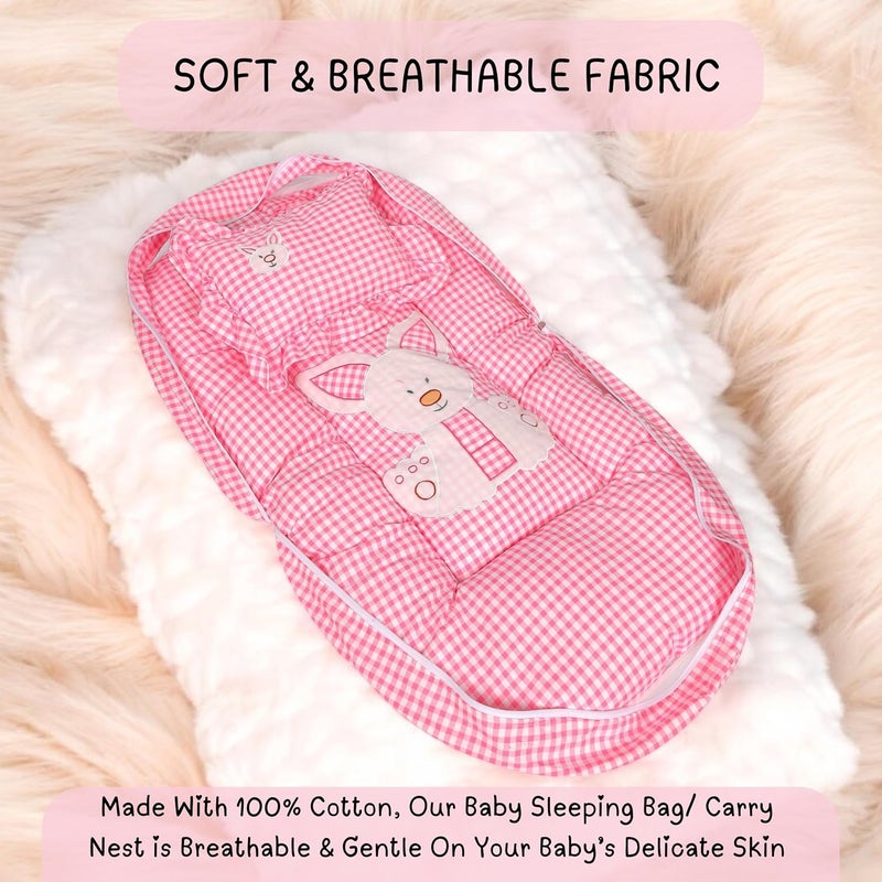VoiDrop100% Cotton Baby Mosquito Net Bed Sleeping Bed | Toddler Beds | Sleeping Nest| Infants beddings | Cotton | Travel Bed | Mattress | Zip Closure | Neck Pillow | (Pink) - Image 3