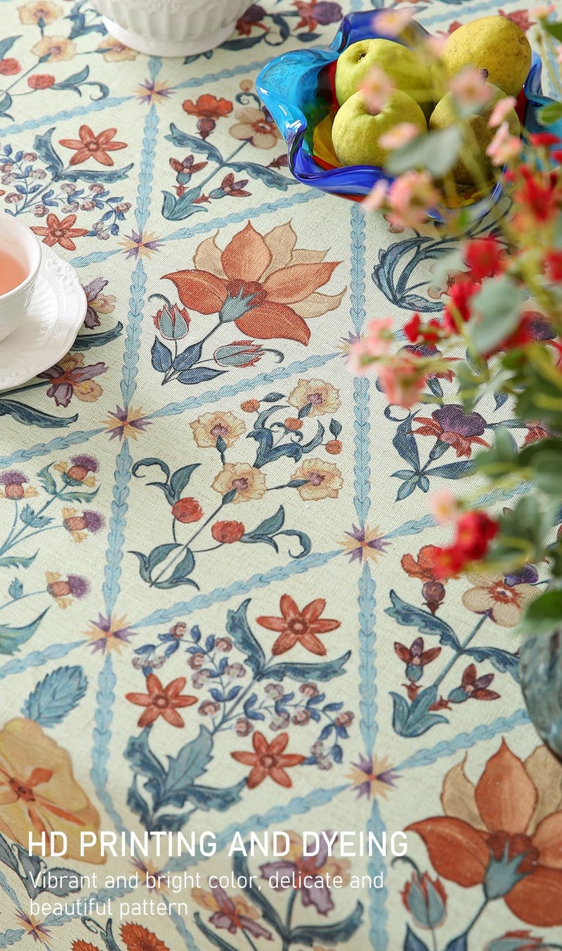 Isaenne Designer Linen Elegant Small Round Tablecloth Colorful Floral Bohemian Table Cloth Wrinkle Resistant Decor Tablecloths For Dining Thanksgiving Kitchen Christmas Diameter 55""-Floralsea A - Image 5