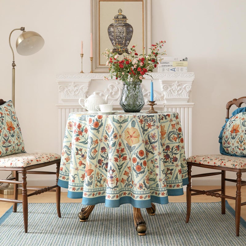 Isaenne Designer Linen Elegant Small Round Tablecloth Colorful Floral Bohemian Table Cloth Wrinkle Resistant Decor Tablecloths For Dining Thanksgiving Kitchen Christmas Diameter 55""-Floralsea A - Image 2
