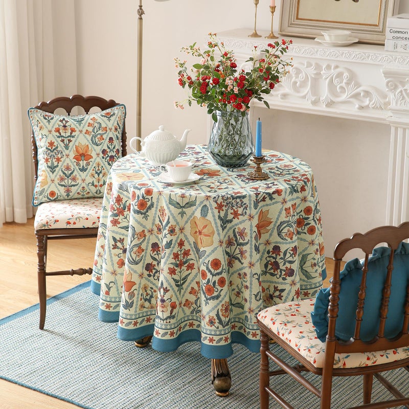 Isaenne Designer Linen Elegant Small Round Tablecloth Colorful Floral Bohemian Table Cloth Wrinkle Resistant Decor Tablecloths For Dining Thanksgiving Kitchen Christmas Diameter 55""-Floralsea A - Image 3