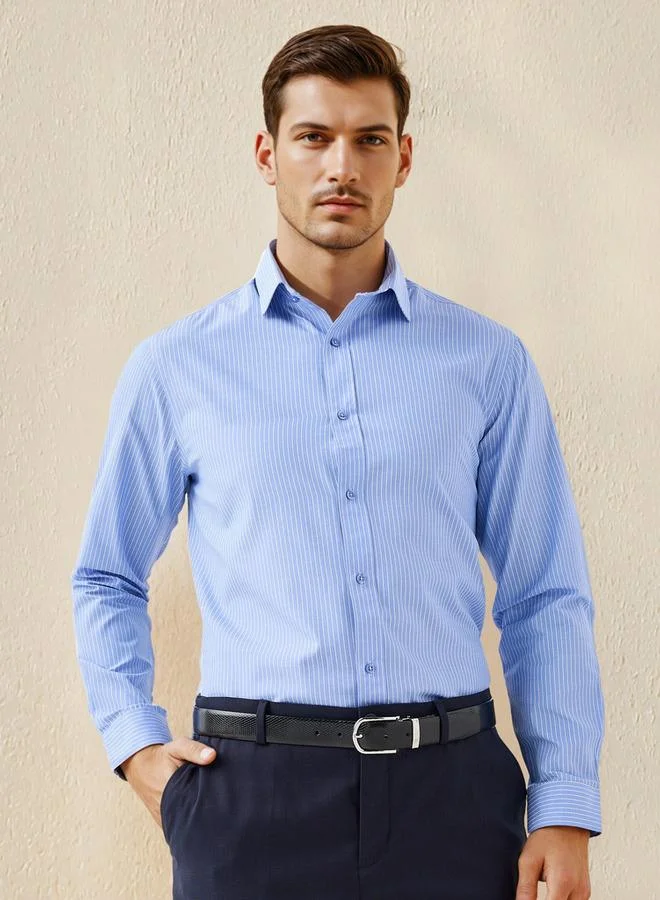 سبلاش فيڤ قميص بياقة مخططة بقصة عادية وأكمام طويلة