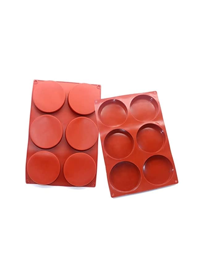 Goodern 6-Cavity Large Cake Mold Silicone Round Disc Resin Coaster Mold Non-Stick Baking Molds Circle Epoxy Resin Tray for Cake Bread Custard Tart Cake Pie French Dessert Bakeware-Orange - Image 2