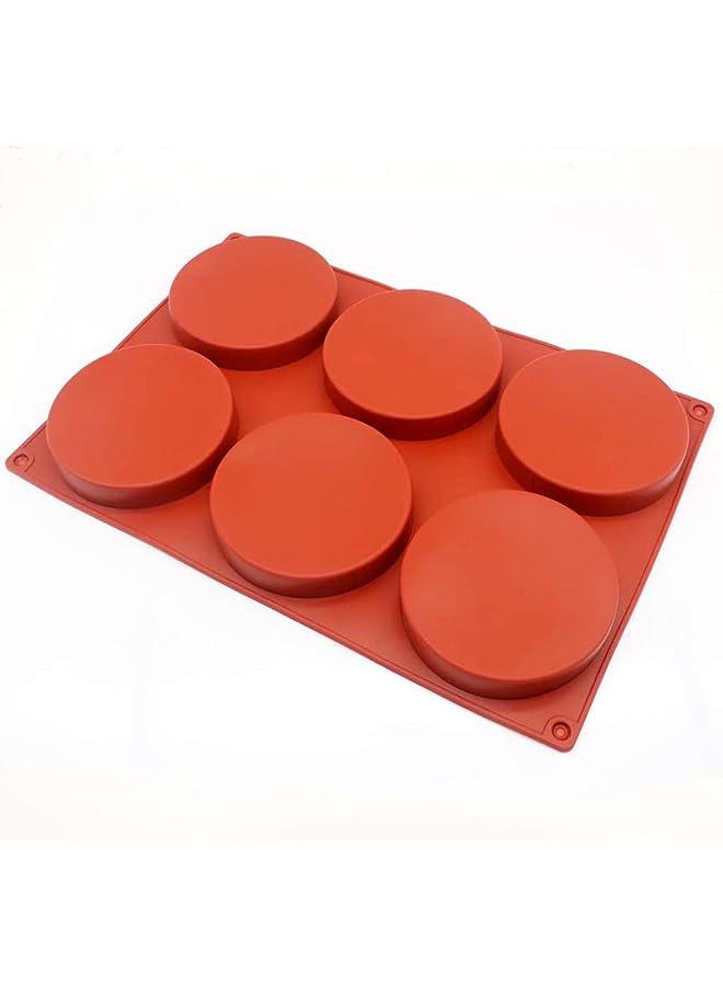 Goodern 6-Cavity Large Cake Mold Silicone Round Disc Resin Coaster Mold Non-Stick Baking Molds Circle Epoxy Resin Tray for Cake Bread Custard Tart Cake Pie French Dessert Bakeware-Orange - Image 1