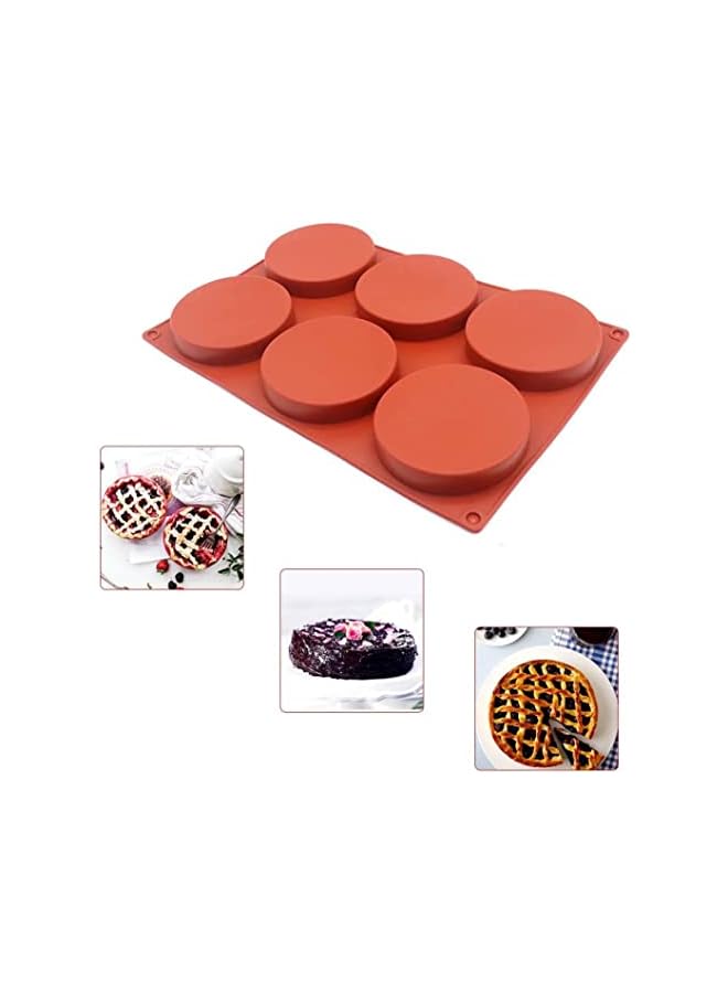 Goodern 6-Cavity Large Cake Mold Silicone Round Disc Resin Coaster Mold Non-Stick Baking Molds Circle Epoxy Resin Tray for Cake Bread Custard Tart Cake Pie French Dessert Bakeware-Orange - Image 5