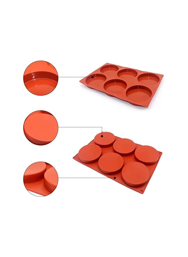 Goodern 6-Cavity Large Cake Mold Silicone Round Disc Resin Coaster Mold Non-Stick Baking Molds Circle Epoxy Resin Tray for Cake Bread Custard Tart Cake Pie French Dessert Bakeware-Orange - Image 4