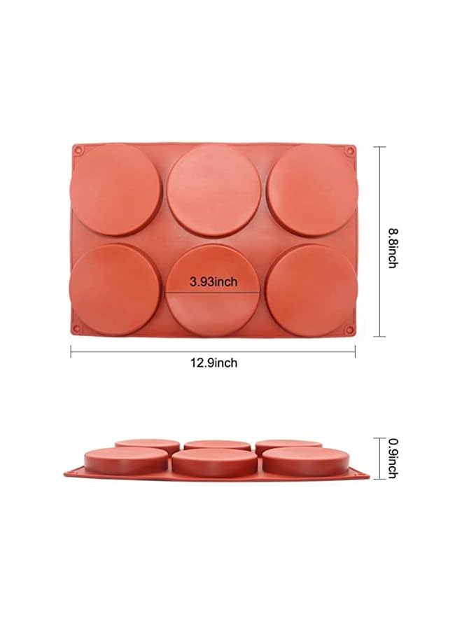 Goodern 6-Cavity Large Cake Mold Silicone Round Disc Resin Coaster Mold Non-Stick Baking Molds Circle Epoxy Resin Tray for Cake Bread Custard Tart Cake Pie French Dessert Bakeware-Orange - Image 3