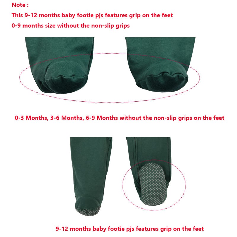Aablexema Baby Footie Pajama with Mitten Cuffs, Double Zipper Infant Cotton clothes Sleeper Pjs, Footed Sleep Play(White & Green & Khaki,0-3 Months) - Image 5