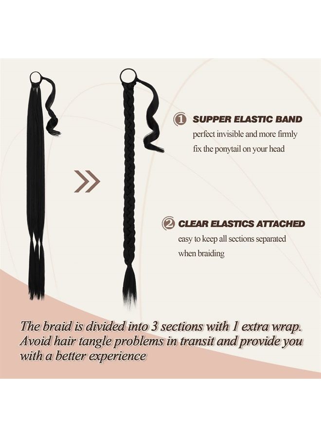 BARSDAR 34 Inch Long Braided Ponytail Extension with Hair Tie Straight Wrap Around Hair Extensions Pony Tail DIY Natural Soft Synthetic Hair Piece for Women Girls-Off Black - Image 2