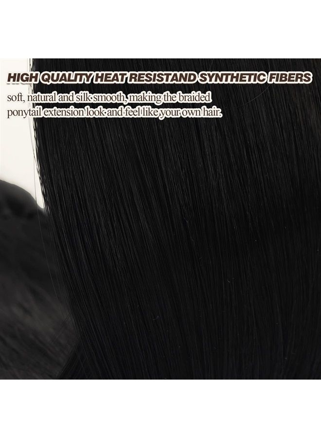 BARSDAR 34 Inch Long Braided Ponytail Extension with Hair Tie Straight Wrap Around Hair Extensions Pony Tail DIY Natural Soft Synthetic Hair Piece for Women Girls-Off Black - Image 3