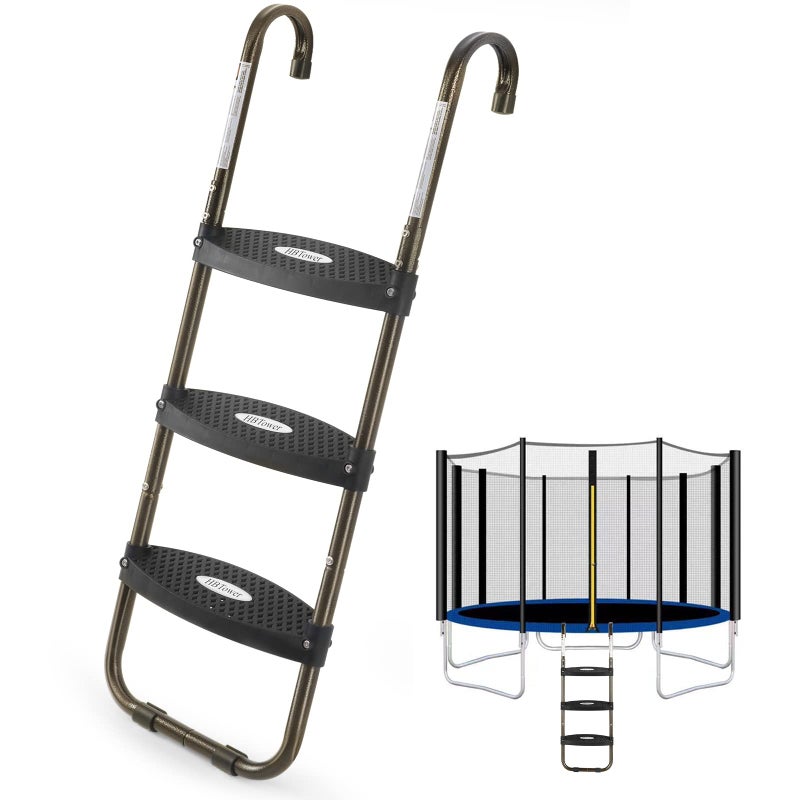 HBTower Trampoline Ladder, 3-Step Trampoline Steps with Horizontal Wide Steps, Skid-Proof Steps Universal Hook, UV Treated Steel, 220Lbs Capacity Trampoline Stairs Accessories for Kids/Children - Image 1