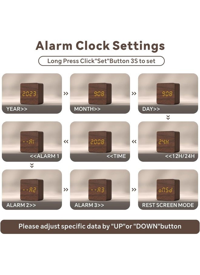 Baytion - LED Digital Alarm Clock ,Mini Square Table Clock with 3 Group of Alarm Settings,Temperature, Date Display | Support USB Cable - Image 1