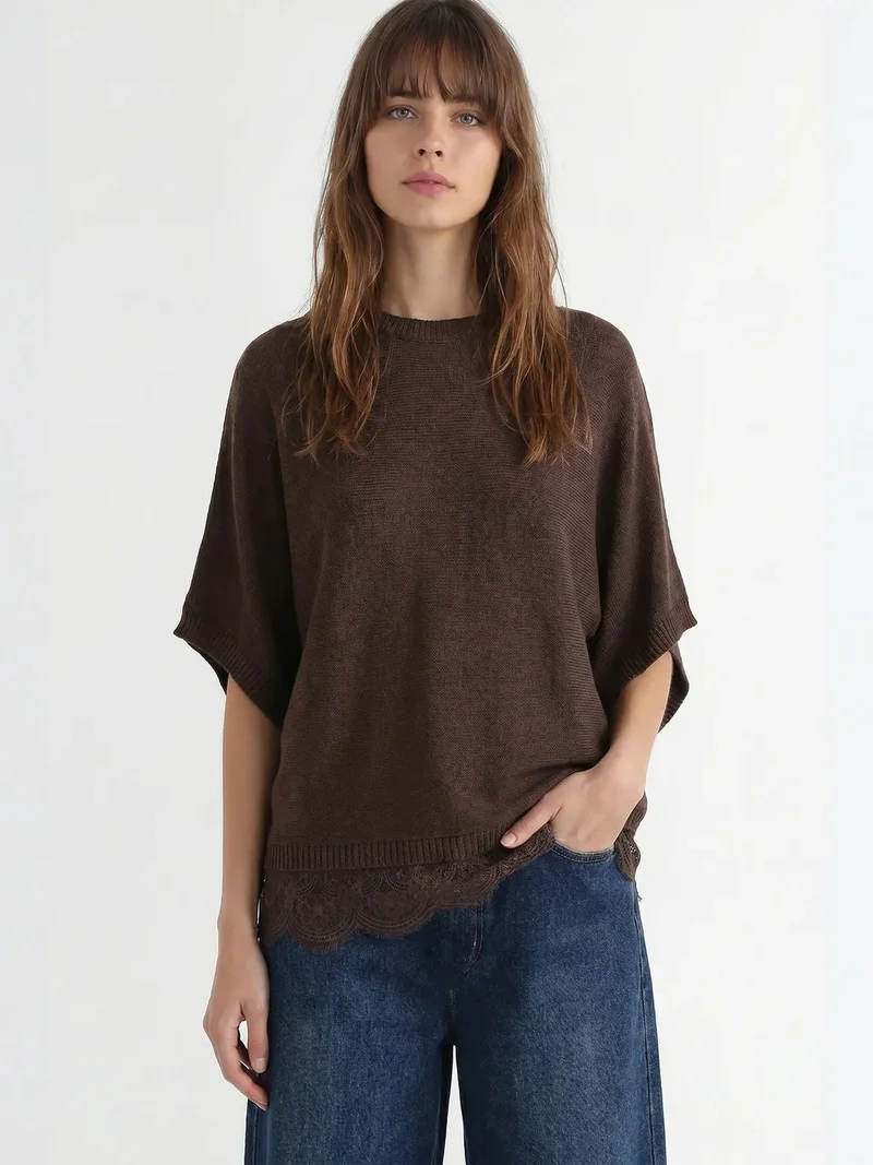 السعادة في إسطنبول ISTANBUL Lace Knit Crew Neck Top