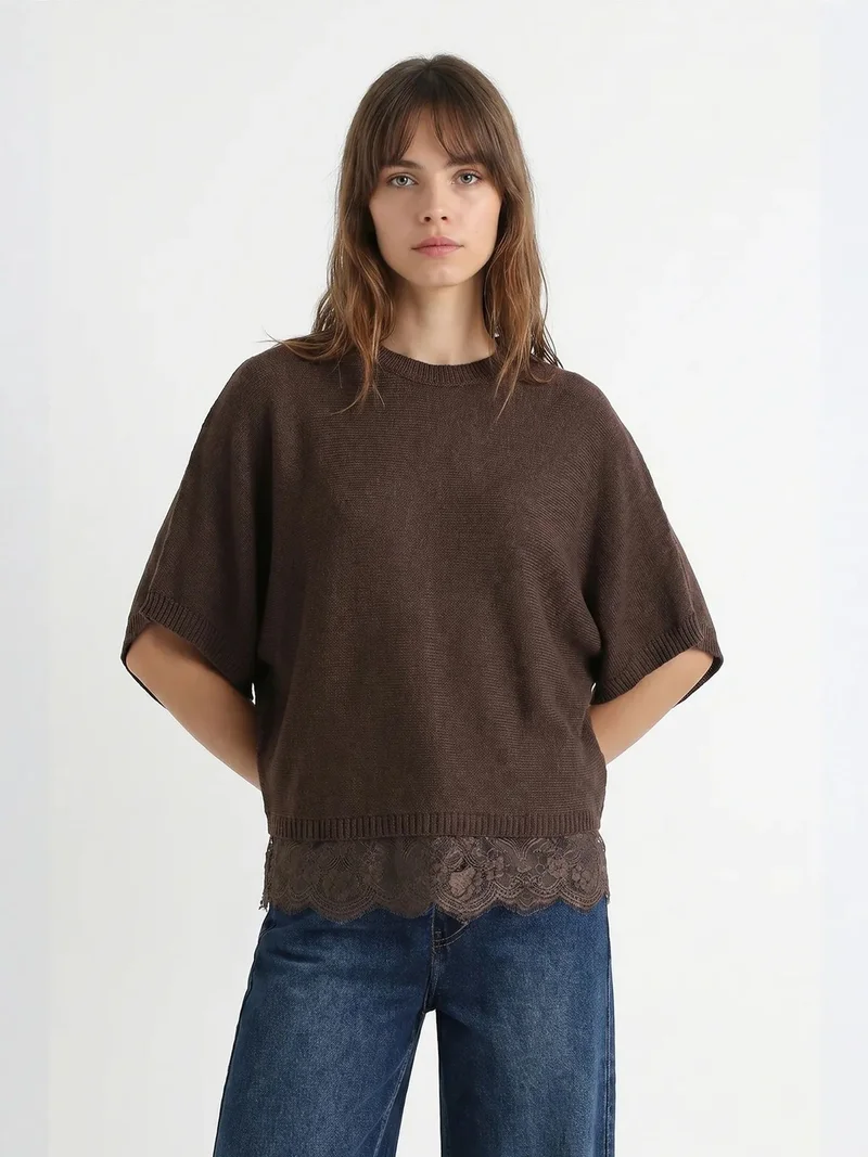 السعادة في إسطنبول ISTANBUL Lace Knit Crew Neck Top