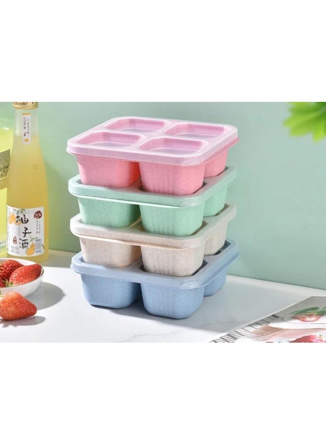 Clazkit 4 Compartment Storage Boxes, Dry Fruits Containers, Fridge Organiser, Storage Containers for Kitchen, Masala Box for Kitchen, Lunch Box for Kids, Adults (Pack of 4) Multicolor, Polypropylene - Image 1