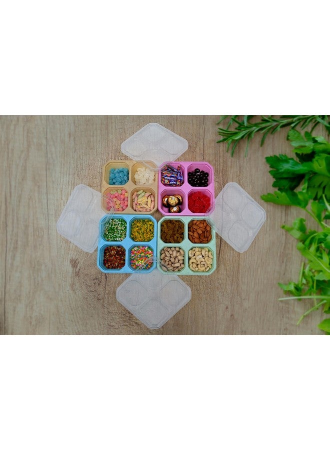Clazkit 4 Compartment Storage Boxes, Dry Fruits Containers, Fridge Organiser, Storage Containers for Kitchen, Masala Box for Kitchen, Lunch Box for Kids, Adults (Pack of 4) Multicolor, Polypropylene - Image 2