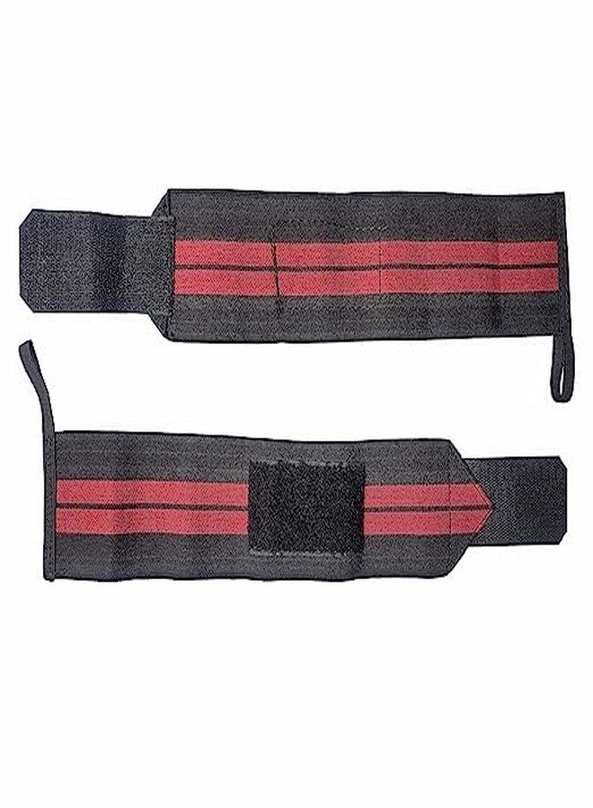 ZaySoo Thumb Loop Wrist Wraps Pair for Weightlifting, Powerlifting, Gym for Men and Women - Black with Red Lines - Image 1