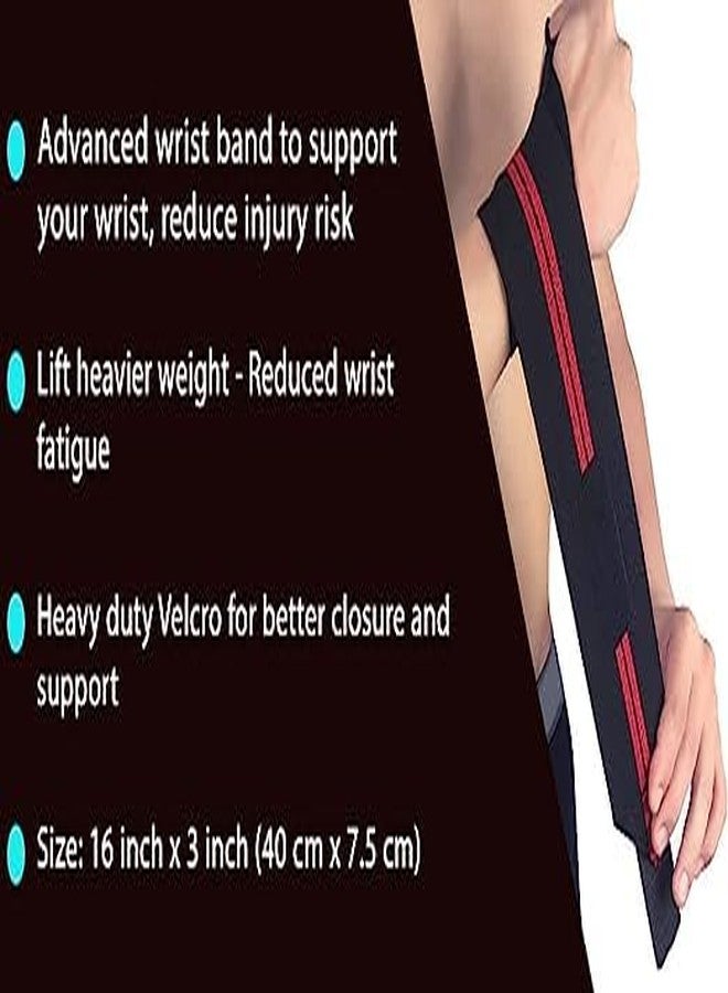 ZaySoo Thumb Loop Wrist Wraps Pair for Weightlifting, Powerlifting, Gym for Men and Women - Black with Red Lines - Image 3
