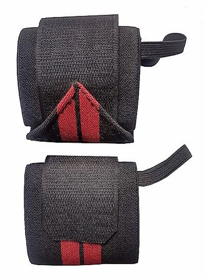 ZaySoo Thumb Loop Wrist Wraps Pair for Weightlifting, Powerlifting, Gym for Men and Women - Black with Red Lines - Image 2