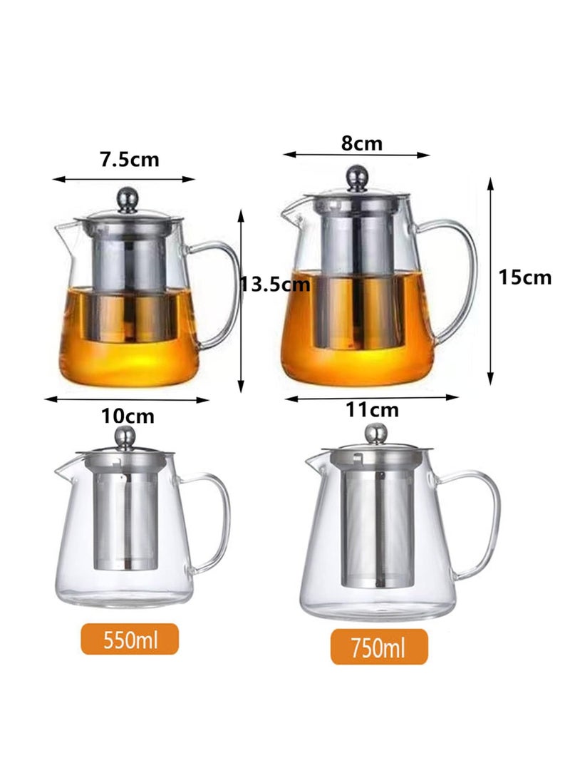 Clear Glass Teapot with Infuser, Round Shape Infuser Tea Pot, Heat-Resistant Borosilicate Glass Strainer Teapot, Stovetop Safe Tea Maker（750ML)