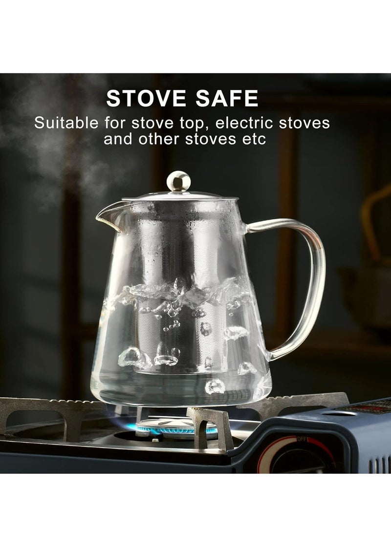 Clear Glass Teapot with Infuser, Round Shape Infuser Tea Pot, Heat-Resistant Borosilicate Glass Strainer Teapot, Stovetop Safe Tea Maker（750ML)