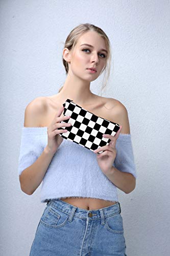 Deanfun Cosmetic Bag for Women, Black White Lattice Waterproof Makeup Bags Roomy Toiletry Pouch Travel Accessories Gifts (51782) - Image 2