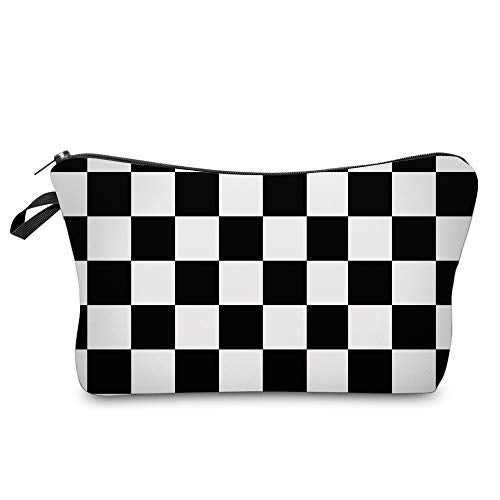 Deanfun Cosmetic Bag for Women, Black White Lattice Waterproof Makeup Bags Roomy Toiletry Pouch Travel Accessories Gifts (51782) - Image 1