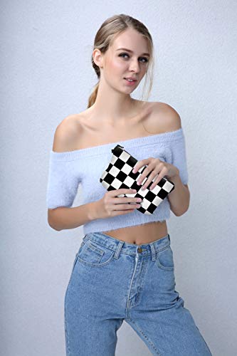 Deanfun Cosmetic Bag for Women, Black White Lattice Waterproof Makeup Bags Roomy Toiletry Pouch Travel Accessories Gifts (51782) - Image 3
