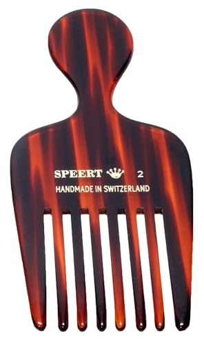 Speert #2 Handmade Wide Tooth Hair Pick Tortoise Havana Acetate Thick Coarse Curly Textured Hair Detangling Parting Grooming Teasing Hair Styling Hairdresser Barber Hairdressing Wet Dry Women Men Kids