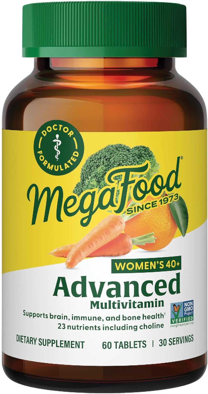 MegaFood Womens 40 Advanced Multivitamin for Women  Dr Formulated  Vitamin B Vitamin D3 Vitamin K2  Choline  Energy Metabolism Brain Health  Bone Health  Vegetarian  60 Tabs 30 servings - Image 1
