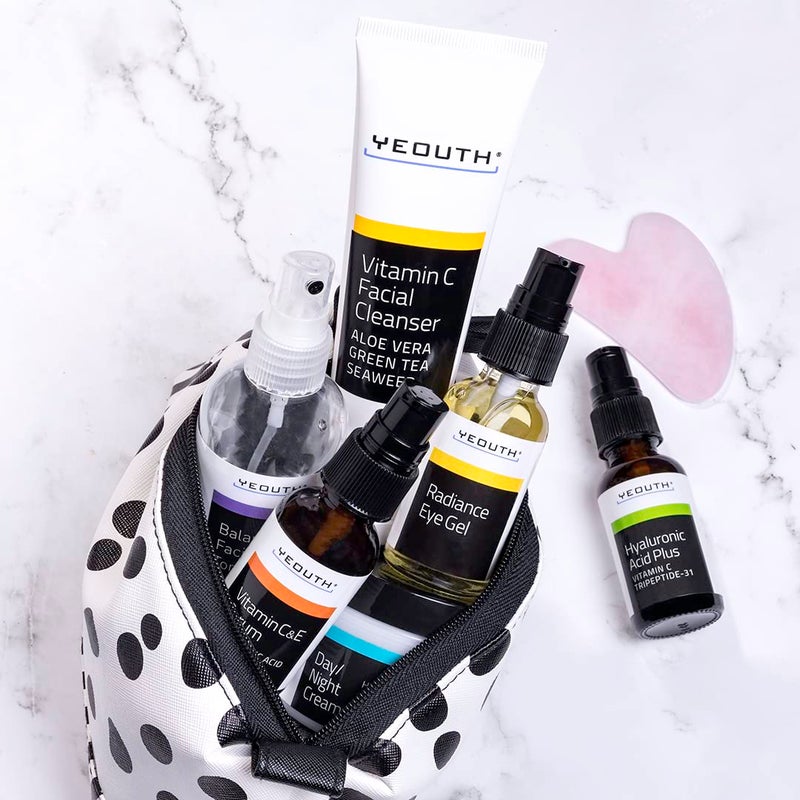 YEOUTH Skin Care Set: Hyaluronic Acid Serum, Vitamin C Serum, Face Cleanser, Toner, Under Eye Gel, Face Cream, 6-Piece Skincare Kit For Women & Men - Image 4