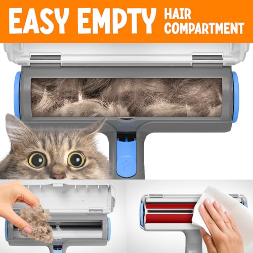 Triton Pet Hair Removal Tool w/Fur Trapping Compartment and Detachable Handle, 60% Smaller Storage Size, Reusable Shedding Roller, Cat and Dog Hair Remover for Car, Furniture, Carpet (Gray/White) - Image 3