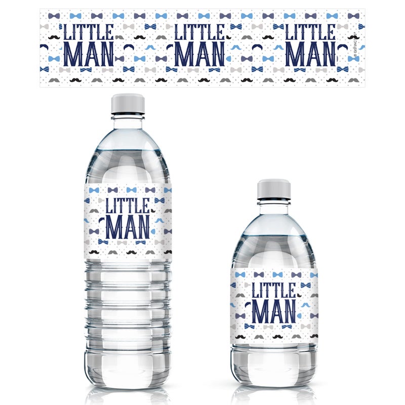 DISTINCTIVS Little Man Baby Shower Water Bottle Labels  Its a Boy  20 Waterproof Stickers for Baby Boy Shower Decorations and Party Favors