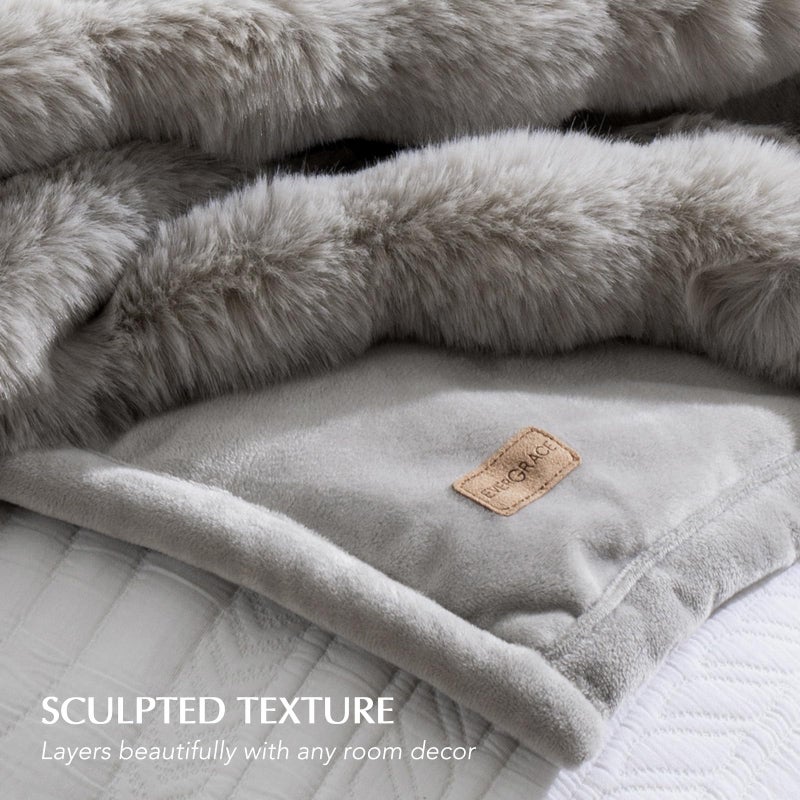 EverGrace Ultra Soft Luxury Fluffy Faux Rabbit Fur Throw Blanket, Thick Warm Bubble Throw for Bed, Cozy Plush Reversible Blankets for Couch, Chair, Sofa, Taupe, 60x80 Inches - Image 5
