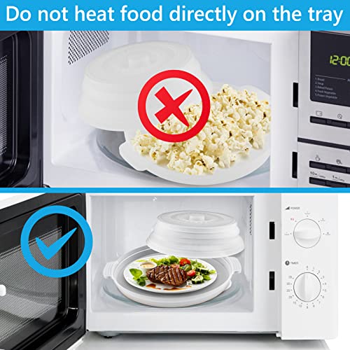 Cohpoh 2Pcs Microwave Splatter Cover with Plate Tray Set Microwave Cover for Food BPA Free 10.6 Inch Lid Microwave Splatter Guard Fit More Plates（Clear） - Image 3