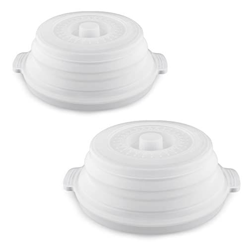 Cohpoh 2Pcs Microwave Splatter Cover with Plate Tray Set Microwave Cover for Food BPA Free 10.6 Inch Lid Microwave Splatter Guard Fit More Plates（Clear） - Image 1