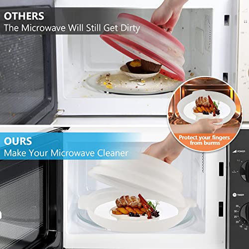 Cohpoh 2Pcs Microwave Splatter Cover with Plate Tray Set Microwave Cover for Food BPA Free 10.6 Inch Lid Microwave Splatter Guard Fit More Plates（Clear） - Image 4