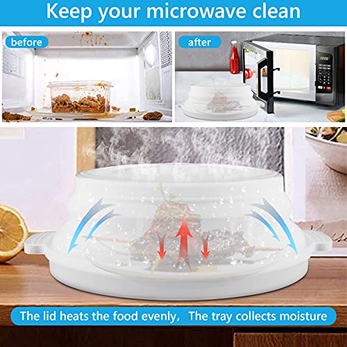 Cohpoh 2Pcs Microwave Splatter Cover with Plate Tray Set Microwave Cover for Food BPA Free 10.6 Inch Lid Microwave Splatter Guard Fit More Plates（Clear） - Image 5
