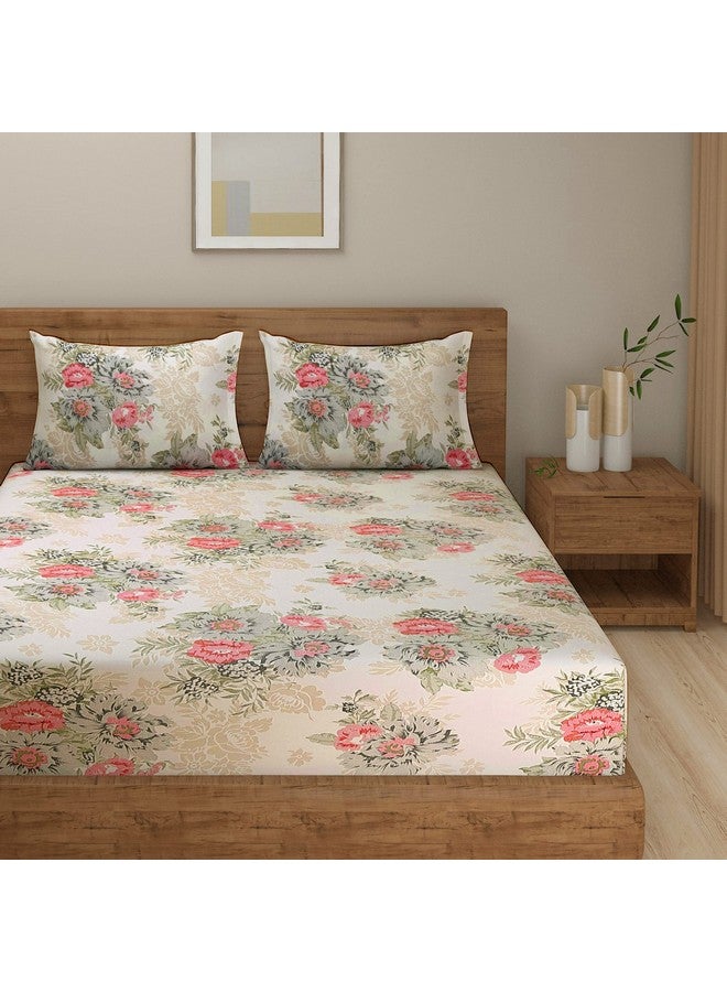 Swayam Zinnia Collection 240 TC Cotton Double Bedsheet (108 X 90 Inches) with 2 Pillow Covers for Double Bed - Beige Pink - Image 2