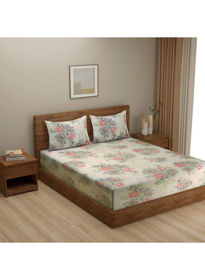 Swayam Zinnia Collection 240 TC Cotton Double Bedsheet (108 X 90 Inches) with 2 Pillow Covers for Double Bed - Beige Pink - Image 1